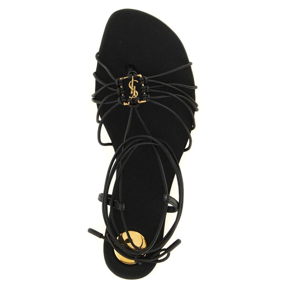 Saint Laurent Black Lamb Leather Flat Women's Sandals - Picture 4 of 4